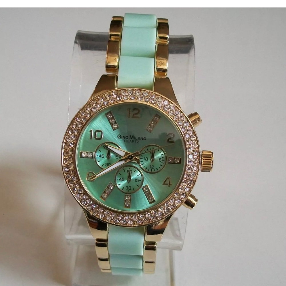 Women's Mint/Gold Finish Rhinestone Fashion Boyfriend Dressy/Casual Watch